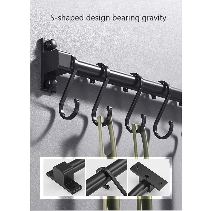 Smallboutique Black Aluminum Utensil Holder Rack, Wall Mounted Hanging Rack