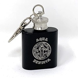 Holy Water Bottle Stainless St Benedict - Spanish - BLACK