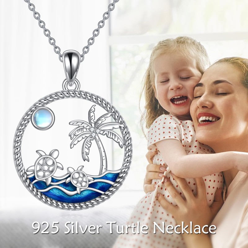 CRMAD Turtle Beach Necklace Sterling Silver Palm Tree Ocean Wave