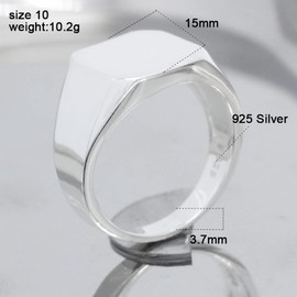 OHMMHO Solid 925 Sterling Silver Men's Ring Square Classic Simple Finger Rings for Men and Women Couples Wedding Ring Jewelry (7)