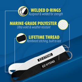 EZ-Xtend Premium D-Ring Strap with Loop for Rail Attachment of Standard Bimini Strap to Handrail - Stainless Steel D-Rings - Boat Accessories - 1 Pack (White, 8 1/2 inches with D-Ring & Loop)