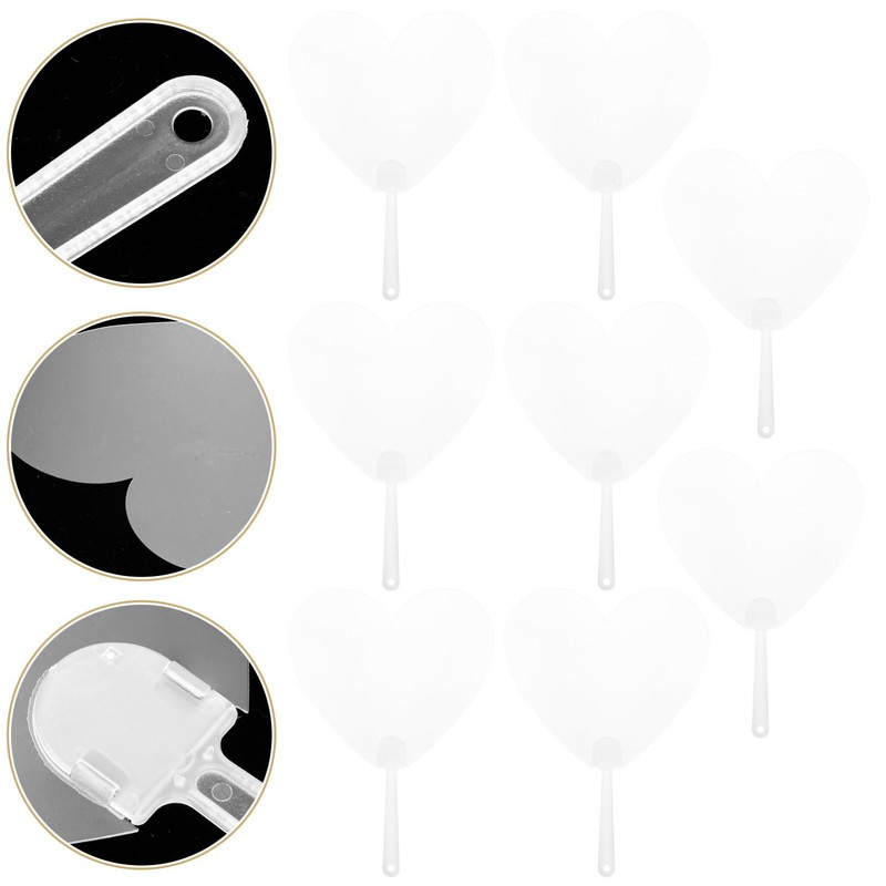 HOMSFOU 8pcs Plastic Handheld Fan Clear Blank Pocket Shape Transparent