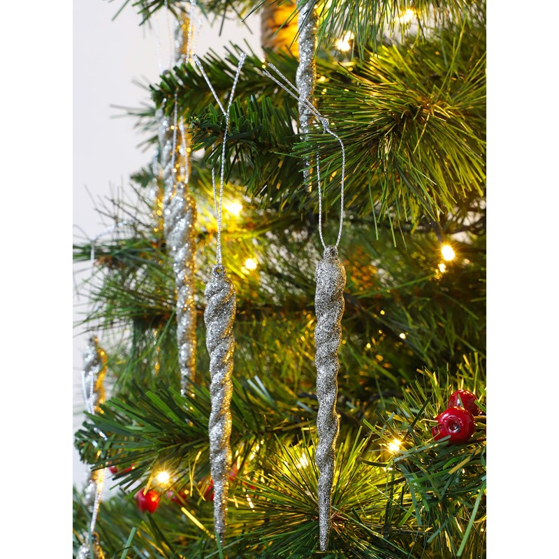 Christmas Concepts® 12cm Glitter Icicle Decorations Christmas Tree Trims (CHAMPAGNE,