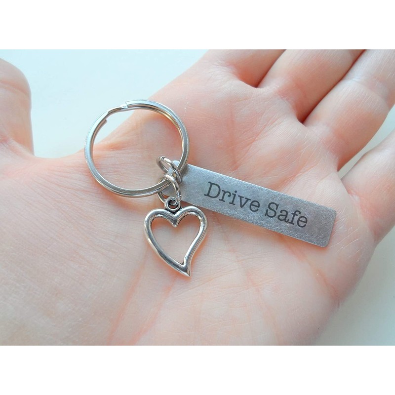 JewelryEveryday Drive Safe Engraved Steel Tag Keychain (With Baseball Mitt