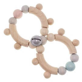 Hess Holzspielzeug 11094 Wooden Motor Skills Rattle in the Shape of an Eight, with Moving Parts, for Babies from 6 Months, Handmade, Natural Pink/Blue, for Gripping Exercises and Happy Rattle Fun