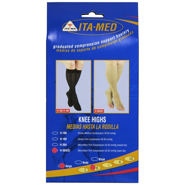 ITA-MED I H-304(O)(2) M B Microfiber Knee Highs, Beige, Medium