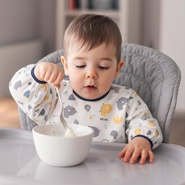 GGUFAY Dinosaur Bibs Baby Bibs with Sleeves, with Large Pocket, Waterproof & Dirt-Resistant, Sleeve Bibs for 6-36 Months Babies & Toddlers for Food Crafts Painting Art, Pack of 2