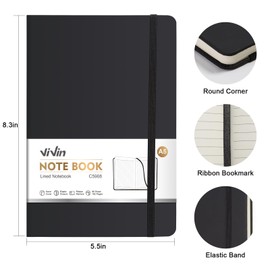 ViVin 8 Pack Lined Journal Notebooks, 192 Pages, 5.5 x 8.3 inch, Black, College Ruled, A5 Hardcover Notebooks for Women Men, Journaling Notebooks for Writing, Business, School & Office