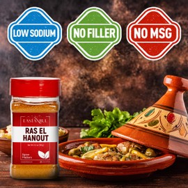 Eastanbul Ras El Hanout Spice, 5.3oz, Meat Seasoning, All-in-One Ras El Hanout Moroccan Spice Blend, North African Baharat Blend, Farm Fresh International Seasonings, Low Sodium, No MSG, No Filler