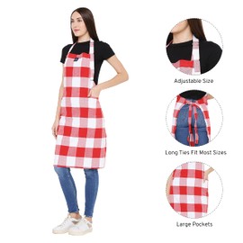 Encasa Homes Adjustable Kitchen Cotton Apron With Pockets & Towel Holder Of Size 68x85 cm (Buffalo Red Checks) for Men & Women Chefs For Cooking & Baking in Home, Restaurants & Barbeque