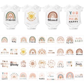 Teling 36 Pcs Iron on Decals Baby Shower Games Iron on Transfers Stickers Patches Baby Bodysuit Making Bibs Decorating Kit Patch Maker for Gender Reveal T Shirt(Rainbow)