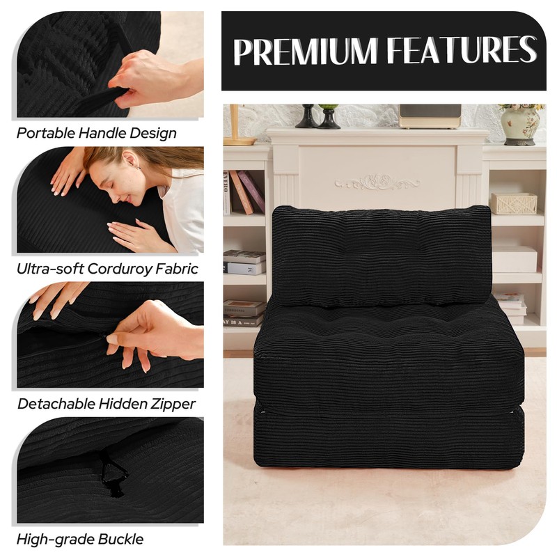 HABUTWAY Folding Sofa Bed, Convertible Sleeper Chair Bed w/Dual-Pillow &