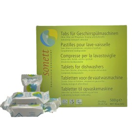 Sonett Organic Dishwasher Tablets 25 Count Deep Clean Dish Tab Fresh Scent 25 tablets x 0.67oz,18 fl.oz/ 500gr (5 Count)