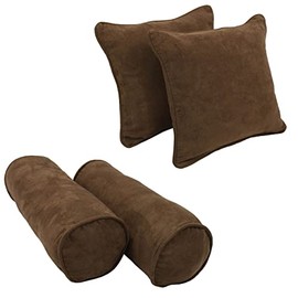 Blazing Needles Corded Microsuede Throw Pillow Set, Chocolate 4 Count
