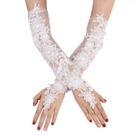 Ladies White Lace Gloves Long Fingerless Gloves Bridal Wedding Gloves Evening Gloves Finger Loop Gloves Princess Gloves Fancy Dress Costume Party Gloves Handwear Accessories for Prom Opera Communion