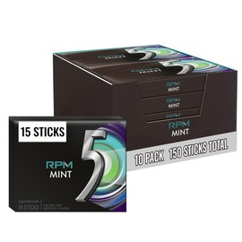 5 GUM Packs Bulk, RPM Mint Sugar Free Gum Bulk, 15 Count (Pack of 10)
