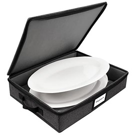 Homelux Theory China Storage Containers | 17"x13"x3.5" ULTRA THICK HARDSHELL ALL SURFACES & COVER | Platter Storage - Stackable Dinner Plate Storage with 5 Felt pads | China Storage Cases with Handles