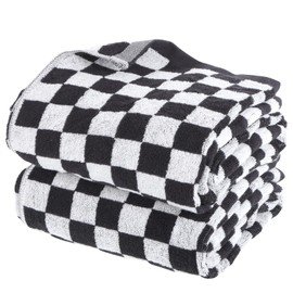 ZHIHEYC 2 PCS Black and White Checkered Bath Towels Set, Luxury Cotton Bathroom Shower Towels Body 55” x 27.5” Super Soft & Absorbent, Quick Dry, Black Checkered Towels for Bathroom Decor