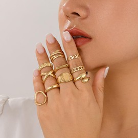 14K Gold Stackable Knuckle Rings Set for Women,Aesthetic Silver Trendy Dainty Open Midi Rings Set,Midi Finger Rings Pack Jewelry (10pcs-gold)