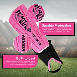 Vizari Malaga Shin Guards for Kids, Youth, Adults – Lightweight Soccer Shin Pads with Ankle Protection for Boys, Girls, Men & Women (Ages 3 to Adult)
