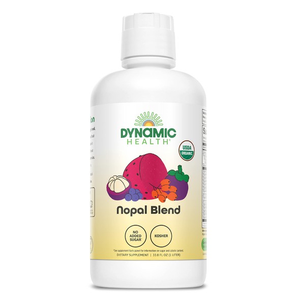 Dynamic Health Certified Organic Nopal Blend Juice | With Acai, Mangosteen & Seabuckthorn | Vitamins & Amino Acids | Vegetarian, Gluten-Free | 33.8oz