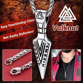 FaithHeart Viking Spear Head Pendant Necklace for Men, Stainless Steel Norse Valknut Arrow Jewellery Protective Amulet Gifts