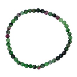 Taddart Minerals Red Green Natural Gemstone Ruby Zoisite Bracelet with 4mm Balls on Elastic Nylon Thread - Handmade, Rubber, Ruby Zoisite