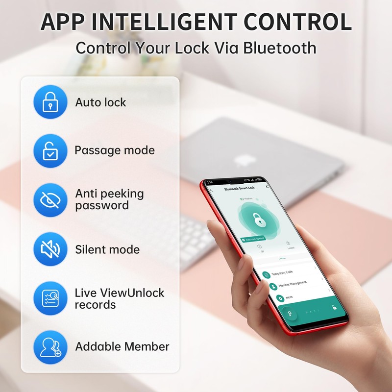 Fingerprint Door Lock-Smart Door knob, Biometric Door Lock, with App/Code/Backup