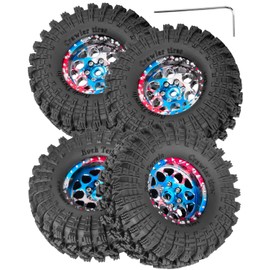 hopsupRC 1.3" Wheel Tires for 1/18 1/24 Trx4m SCX24 RC Crawler,(4PCS),1.3 Beadlock Aluminum RC Wheel Rims Brass Rings All Terrain RC Tires,Colour