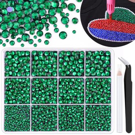 6800Pcs Hotfix Rhinestones for Clothing, Emerald Green 2-5mm Mixed Sizes Iron On Flatback Glass Gems, Bedazzling Crystals Rhinestones for Crafting Hats Shoes Fabric Decor Nail Art
