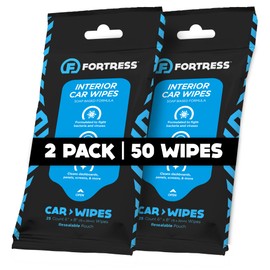 Fortress Car Interior Wipes (25 ct, Pack of 2) for Car Interior Cleaning, Dashboard, Seats, Detailing, and Steering Wheel [Travel Size] Skin-Safe Car Interior Cleaner Supplies