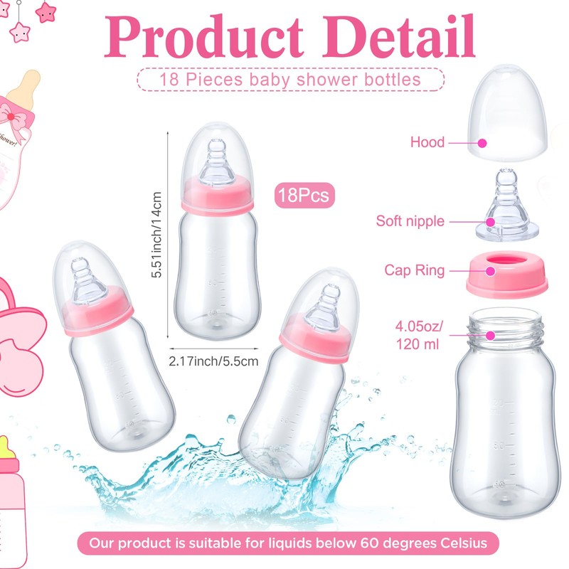 Roowest Bottle Chug Baby Shower Games Favors, Pink, Bow
