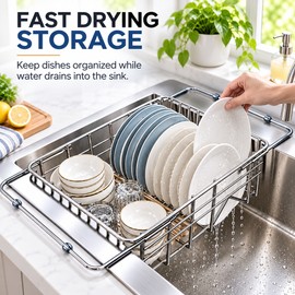 Telescopic Sink Drain Rack for Dishes – Adjustable Metal Drying Organizer with Non-Slip Design for Kitchen & Bathroom