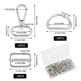 GHLAECM Pack of 50 bag accessories buckles, bag accessories for sewing, metal bag accessories, bags carabiner set for DIY handbag, handbag, backpack strap, dog chain, key ring, etc, silver