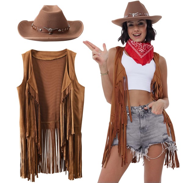 PARTTELY PARTTELY Western Cowgirl Outfits for Women, 70s Hippie Costume