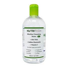 Agua Micelar con Vitamina C, aloe vera, manzanilla y centella, ideal para limpiar y desmaquillar, no requiere enjuague, 500 ml.