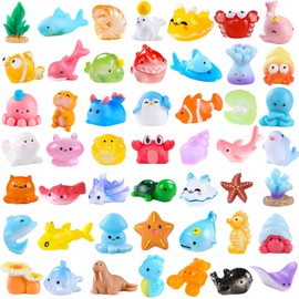 JOISHOP 50pcs Mini Resin Animals, Resin Tiny Sea Ocean Miniature Glass Animals Figurines for Aquarium Fish Tank Potted Micro Fairy Garden Dollhouse Decorations