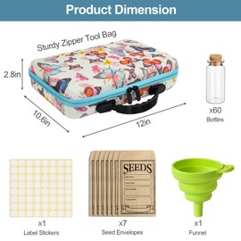 gzmwj Seed Storage Organizer 60 Slots Glass Seed Organizer Storage Box, Portable Seed Packet Organizer Box with Zipper Bag, Labels, Sorting Bag, Garden Seed Storage Container for Flower Plants