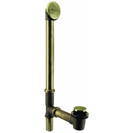Westbrass D326-01 22-1/2" 17 Gauge Bath Waste & Overflow Assembly with Tip-Toe Drain Plug and 2-Hole Faceplate, Polished Brass