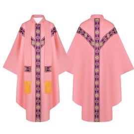 CIYASHEH Unsex Catholic Priest Chasuble Church Mass Vestment Robe Round Collar Robe with Pastor Stole