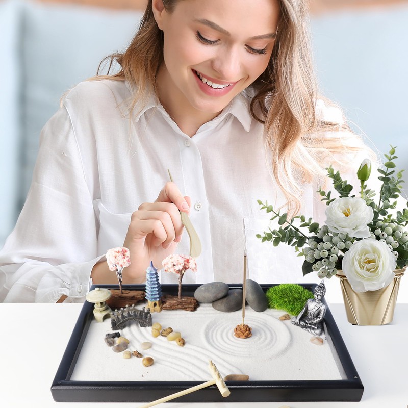 YUNGCHI Zen Garden for Desk Mini Japanese Sand Desktop Office