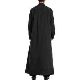 LVCBL Men's Kaftan Robe Long Sleeve Thobe Button Down Islamic Robe, black