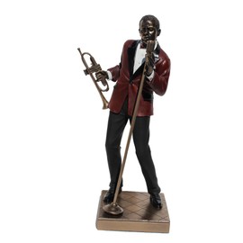 African American Jazz Band Male Singer with Trumpet Cold Cast Bronze Statue Figurine 11 5/8 Inch Tall
