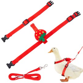 SilTriangle Cole Duck Harness Leash Set Duck Harness and Leash for Real Ducks Adjustable Walking Rope Pet Cute Strawberry Pattern Outdoor Traction Rope for Chicken Rabbit Small Animals(S)