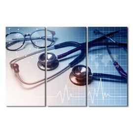 TUMOVO Bedroom Wall Decor Medical Wall Art Stethoscope Home Decor Medical Wall Decorations for Living Room Medical Bedroom Decor Modern 3 Piece Artwork Framed Ready to Hang (42" Wx28 H)
