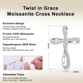 KRKC&CO Moissanite Cross Necklaces for Women, D Color VVS1 0.19ct, 925 Vermeil Sterling Silver, Hypoallergenic Dainty Pendant, Luxury Gifts for Birthday Anniversary Wedding, Handle Gift Box, Journey