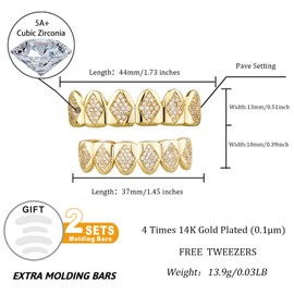 TOPGRILLZ Poker Diamond Grills for Your Teeth Iced out 14K Gold Plated Grillz for Women Men Hip Hop Cosplay Jewelry (Gold Plated Brass)