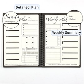Daily and Weekly Planner,7" x 10" Black Daily Task Notebook with Spiral Binding, To Do List Planner Suitable for Office, Home and School