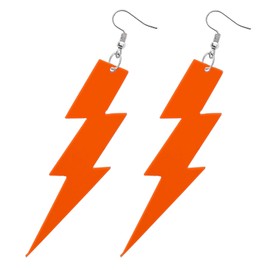 Charm Buddy 1980s 80s Neon Lightning Bolt Flash Acrylic Dangle Earrings 80's Earrings for Women 1980's Theme Party Costume (Orange)