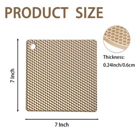 6-Pack Silicone Trivet Mats, Heat Resistant Hot Pads, Dishwasher Safe Kitchen Mats, BPA-Free Pot Holders for Table, Countertop, Stove, Honeycomb Design (Beige, 7" Square)